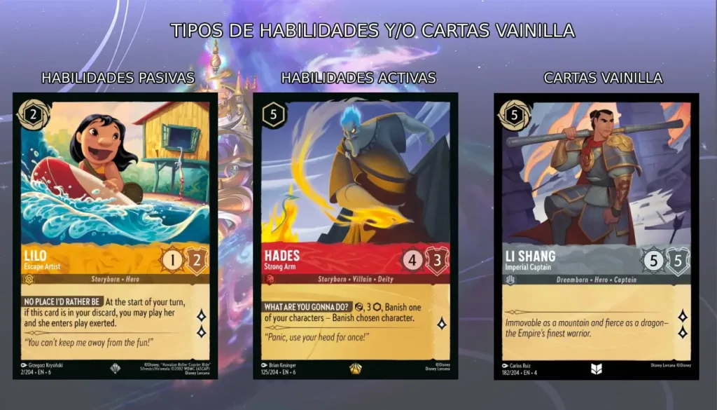 Tipos de Cartas Lorcana Palabras Clave
